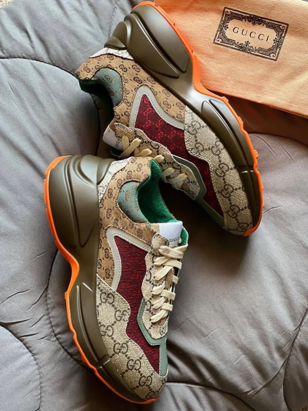 Gucci Brown GG Canvas Sneaker with Red, Green & Orange Accents